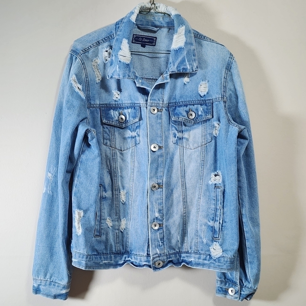 Ci Sono distressed oversized denim jacket color light blue size small